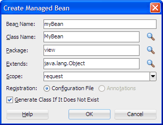 Create Managed Bean dialog