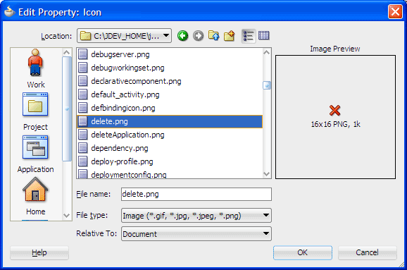 Edit Property dialog for Icon