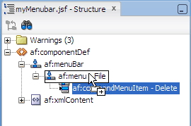 Structure window, inserting into af:menu
