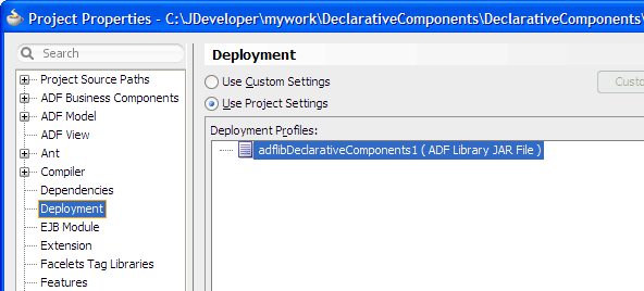 Project Properties dialog, Deployment page