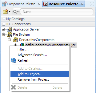 Resource Palette, Add to Project context menu