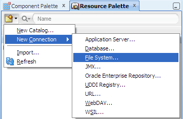 Resource Palette, New Connection menu option