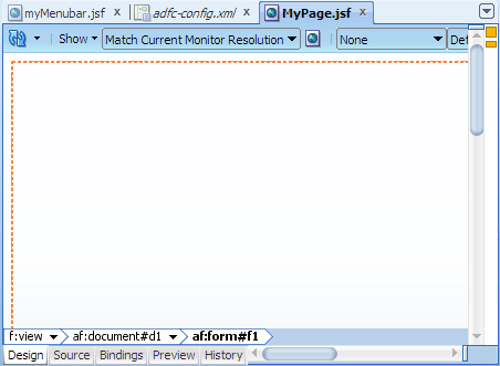 Visual editor, MyPage.jsf