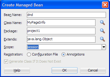 Create Managed Bean dialog