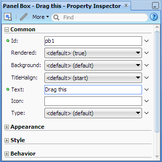 Property Inspector, panel box text value