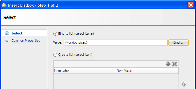 Insert Select One Listbox dialog
