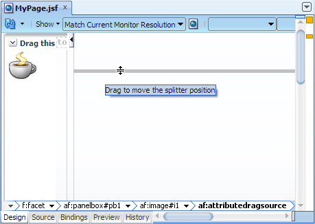 Visual editor, drag splitter bar