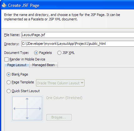 Create JSF Page dialog