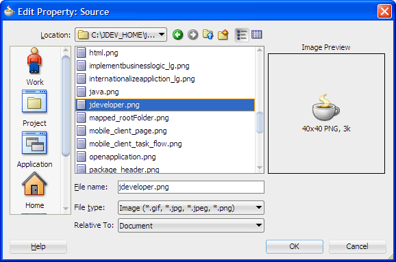 Edit Property dialog for Icon