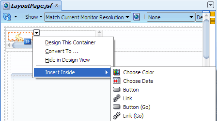 Panel Group Layout actions dropdown menu selections