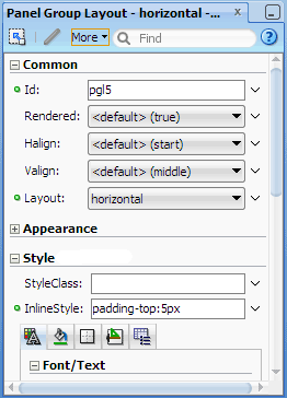 Property Inspector, panel group layout