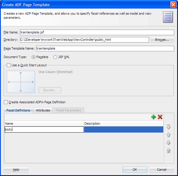 Create JSF Page Template dialog