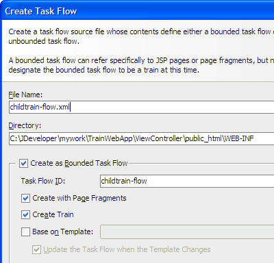 Create ADF Task Flow dialog