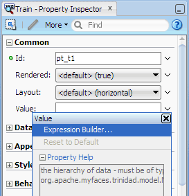 Property Inspector, Train component, Value property dropdown