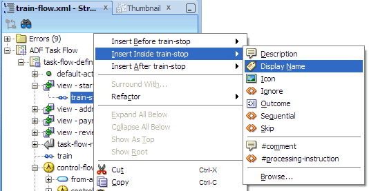 Structure window, train-stop context menu