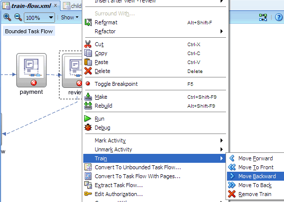 Diagrammer, Train context menu