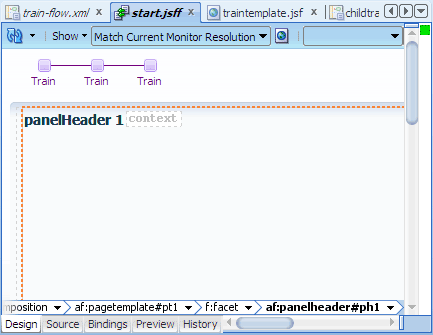 Visual editor, panel header on page