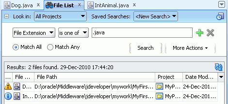 File List tab displaying results of the search.