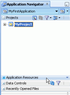 App Navigator with MyProject displayed plus the three accordions at base of window.