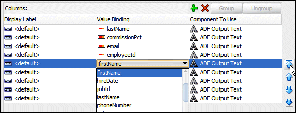 Edit Table Columns dialog