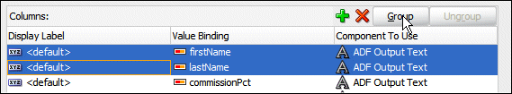 Edit Table Columns dialog