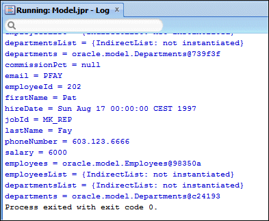 Returned info in the Running log window