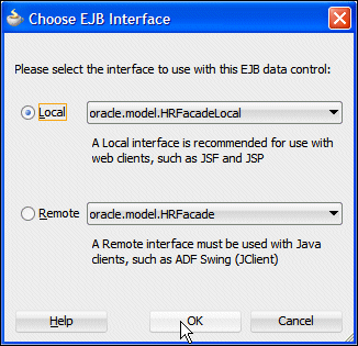 Choose EJB Interface dialog.