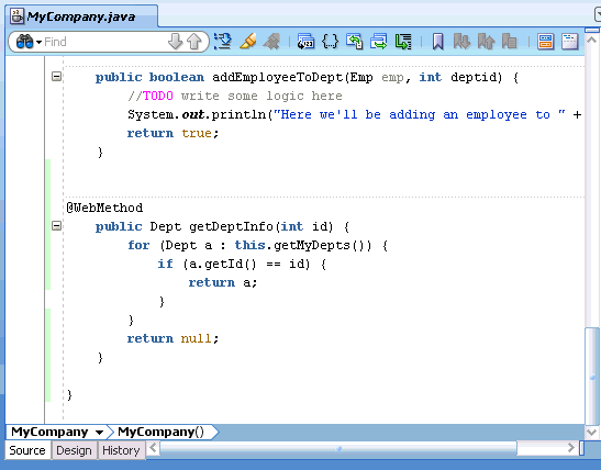 java editor with completed method