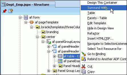 structure pane context menu