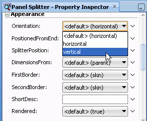 PI for Panel Splitter with 'vertical' option chosen for the Orientation property.
