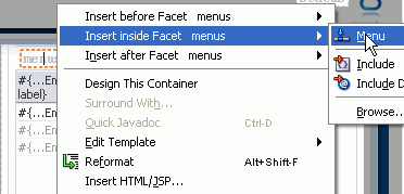 menus facet at top of DeptEmpPage selected and Insert inside Facet selected in context menu.