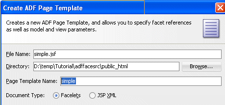 create adf template page
