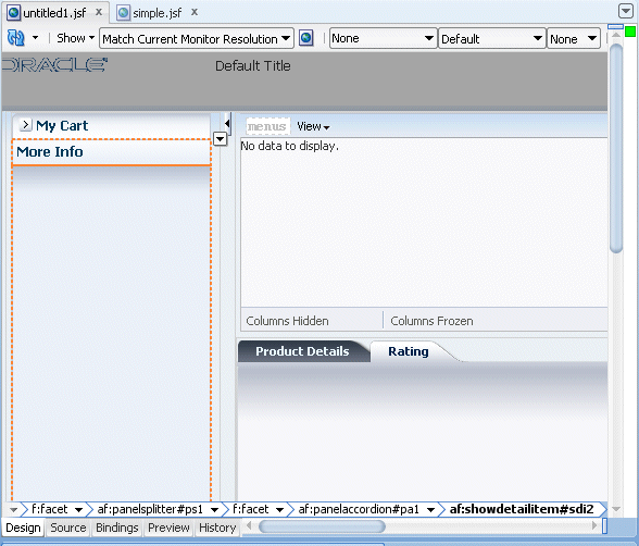 back in the simple page within jdeveloper