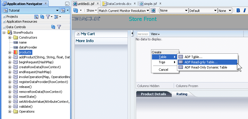 adding a read only table to the page