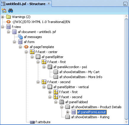 af:panelFormLayou seleected in the Structure Pane