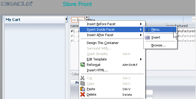 menu selected and contect menu displayed showing insert a menu inside the facet