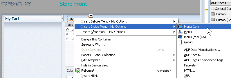 conext menu showing an insert into My Options menu a manu item