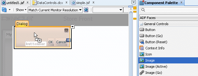 image component dropped in dialog pane, displayed in design view