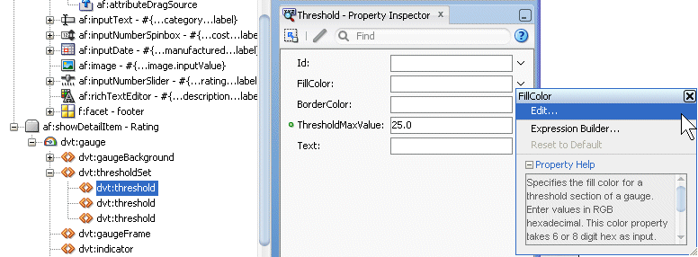 first threshold selected and edit selected in the menu fill color property