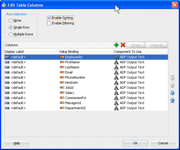 edit table columns