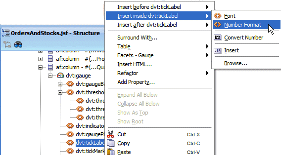 Context menu from the Structure pane