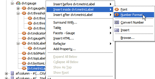 Context menu from the Structure pane