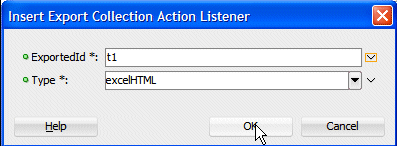 The Insert Export Collection Action Listener dialog