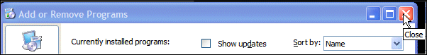 Closing the Add or Remove Programs window