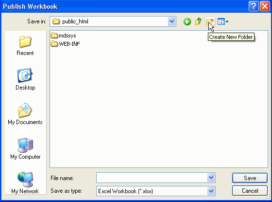 Publish Workbook dialog