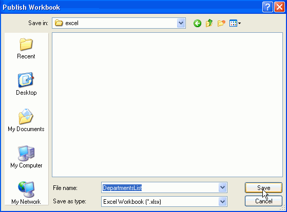 Publish Workbook dialog