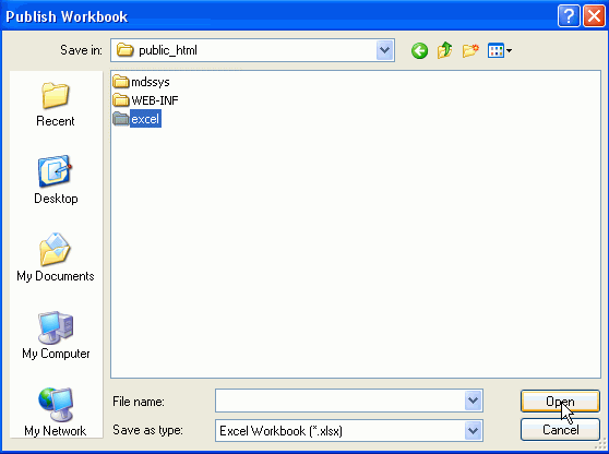 Publish Workbook dialog