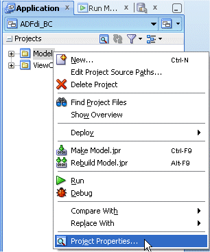 Project Properties option