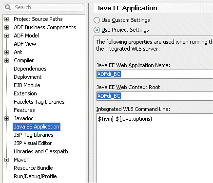 Project Properties dialog