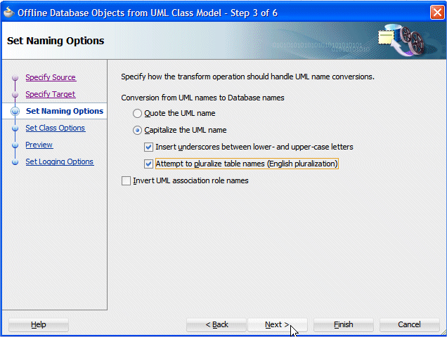 The Offline Database Objects dialog